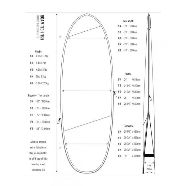 ROAM Boardbag Surfboard Tech Bag Fish PLUS 6.8