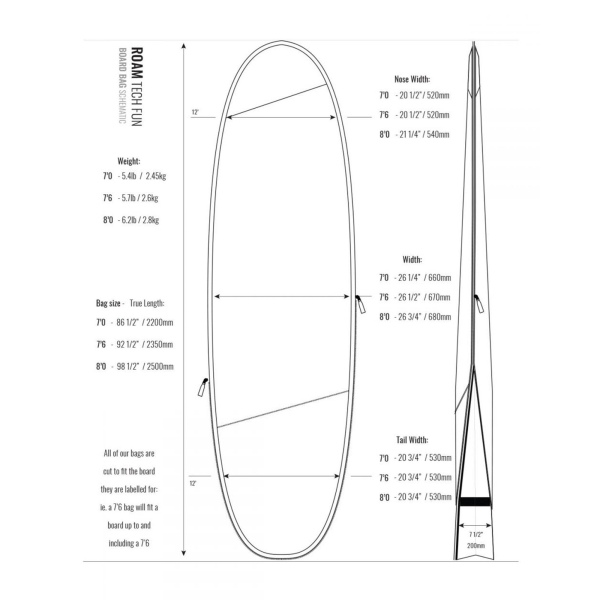 ROAM Boardbag Surfboard Tech Bag Funboard PLUS 7.0